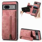 For Google Pixel 7a Retro Leather Zipper Wallet Back Phone Case(Pink) - 1