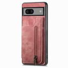 For Google Pixel 7a Retro Leather Zipper Wallet Back Phone Case(Pink) - 2