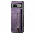 For Google Pixel 7a Retro Leather Zipper Wallet Back Phone Case(Purple) - 2