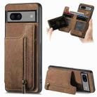 For Google Pixel 7a Retro Leather Zipper Wallet Back Phone Case(Brown) - 1