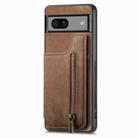 For Google Pixel 7a Retro Leather Zipper Wallet Back Phone Case(Brown) - 2