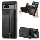 For Google Pixel 7a Retro Leather Zipper Wallet Back Phone Case(Black) - 1
