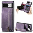 For Google Pixel 8 Retro Leather Zipper Wallet Back Phone Case(Purple) - 1