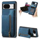 For Google Pixel 8 Retro Leather Zipper Wallet Back Phone Case(Blue) - 1