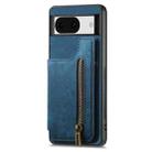 For Google Pixel 8 Retro Leather Zipper Wallet Back Phone Case(Blue) - 2
