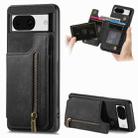 For Google Pixel 8 Retro Leather Zipper Wallet Back Phone Case(Black) - 1