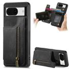 For Google Pixel 8a Retro Leather Zipper Wallet Back Phone Case(Black) - 1