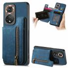 For Honor 50 Retro Leather Zipper Wallet Back Phone Case(Blue) - 1