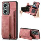For Honor 60 Retro Leather Zipper Wallet Back Phone Case(Pink) - 1