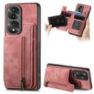 For Honor 70 Pro Retro Leather Zipper Wallet Back Phone Case(Pink) - 1