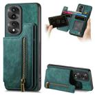 For Honor 70 Pro Retro Leather Zipper Wallet Back Phone Case(Green) - 1