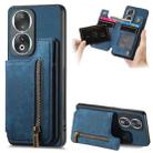 For Honor 90 Retro Leather Zipper Wallet Back Phone Case(Blue) - 1
