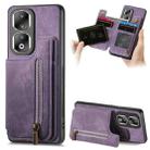 For Honor 90 Pro Retro Leather Zipper Wallet Back Phone Case(Purple) - 1