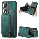 For Honor 90 Pro Retro Leather Zipper Wallet Back Phone Case(Green) - 1