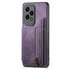 For Honor 100 Retro Leather Zipper Wallet Back Phone Case(Purple) - 2