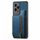 For Honor 100 Pro Retro Leather Zipper Wallet Back Phone Case(Blue) - 2