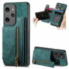 For Honor 100 Pro Retro Leather Zipper Wallet Back Phone Case(Green) - 1