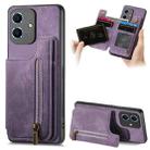 For Honor Play6C Retro Leather Zipper Wallet Back Phone Case(Purple) - 1