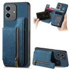 For Honor Play6C Retro Leather Zipper Wallet Back Phone Case(Blue) - 1