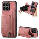 For Honor X6a Retro Leather Zipper Wallet Back Phone Case(Pink) - 1