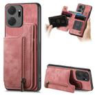 For Honor X7a Retro Leather Zipper Wallet Back Phone Case(Pink) - 1