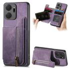 For Honor X7a Retro Leather Zipper Wallet Back Phone Case(Purple) - 1