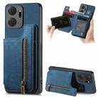 For Honor X7a Retro Leather Zipper Wallet Back Phone Case(Blue) - 1