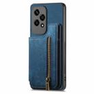 For Honor X7a Retro Leather Zipper Wallet Back Phone Case(Blue) - 2