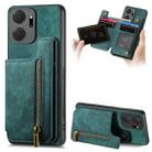 For Honor X7a Retro Leather Zipper Wallet Back Phone Case(Green) - 1