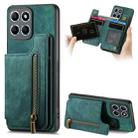 For Honor  X8 5G Retro Leather Zipper Wallet Back Phone Case(Green) - 1