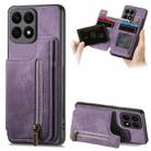 For Honor X8a Retro Leather Zipper Wallet Back Phone Case(Purple) - 1