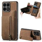 For Honor X8a Retro Leather Zipper Wallet Back Phone Case(Brown) - 1