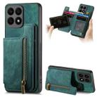 For Honor X8a Retro Leather Zipper Wallet Back Phone Case(Green) - 1