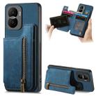 For Honor X40i Retro Leather Zipper Wallet Back Phone Case(Blue) - 1