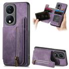 For Honor X7b Retro Leather Zipper Wallet Back Phone Case(Purple) - 1