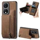 For Honor X7b Retro Leather Zipper Wallet Back Phone Case(Brown) - 1