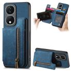 For Honor X7b Retro Leather Zipper Wallet Back Phone Case(Blue) - 1