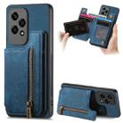 For Honor 200 Lite Retro Leather Zipper Wallet Back Phone Case(Blue) - 1