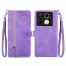For Infinix Note 40 Pro 4G Embossed Flower Zipper Leather Phone Case(Purple) - 1