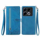 For Infinix Note 40 Embossed Flower Zipper Leather Phone Case(Blue) - 2