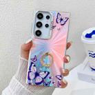 For Samsung Galaxy S22 Ultra 5G Electroplating Laser Butterfly Ring Holder Phone Case(Purple Butterflies AB3) - 1