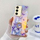 For Samsung Galaxy S24+ 5G Electroplating Laser Butterfly Ring Holder Phone Case(White Purple Butterflies AB6) - 1