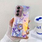 For Samsung Galaxy A14 5G Electroplating Laser Butterfly Ring Holder Phone Case(White Purple Butterflies AB6) - 1