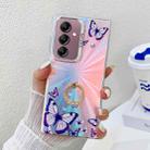 For Samsung Galaxy A14 5G Electroplating Laser Butterfly Ring Holder Phone Case(Purple Butterflies AB3) - 1
