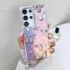 For Samsung Galaxy S22 Ultra 5G Electroplating Laser Butterfly Phone Case with Wrist Strap(Pink Butterflies AB2) - 1