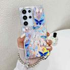 For Samsung Galaxy S22 Ultra 5G Electroplating Laser Butterfly Phone Case with Wrist Strap(Blue Butterflies AB4) - 1