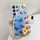 For Samsung Galaxy S22 Ultra 5G Electroplating Laser Butterfly Phone Case with Wrist Strap(Black Butterflies AB5) - 1