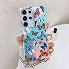 For Samsung Galaxy S22 Ultra 5G Electroplating Laser Butterfly Phone Case with Wrist Strap(Color Butterflies AB1) - 1