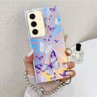 For Samsung Galaxy S24 5G Electroplating Laser Butterfly Phone Case with Wrist Strap(White Purple Butterflies AB6) - 1