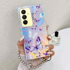 For Samsung Galaxy A15 5G Electroplating Laser Butterfly Phone Case with Wrist Strap(White Purple Butterflies AB6) - 1